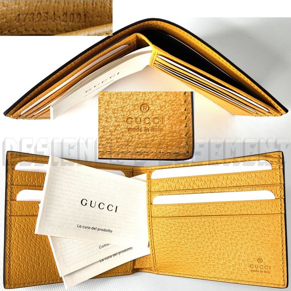 GUCCI Cat FELINE HEAD brown GG Supreme Canvas w/yellow leather bifold Wallet NIB - Picture 3 of 4